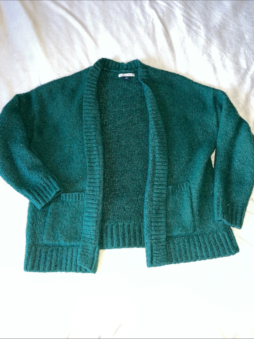 American Eagle Cozy Open-Front Emerald Green Women's Cardigan Sweater W/pockets